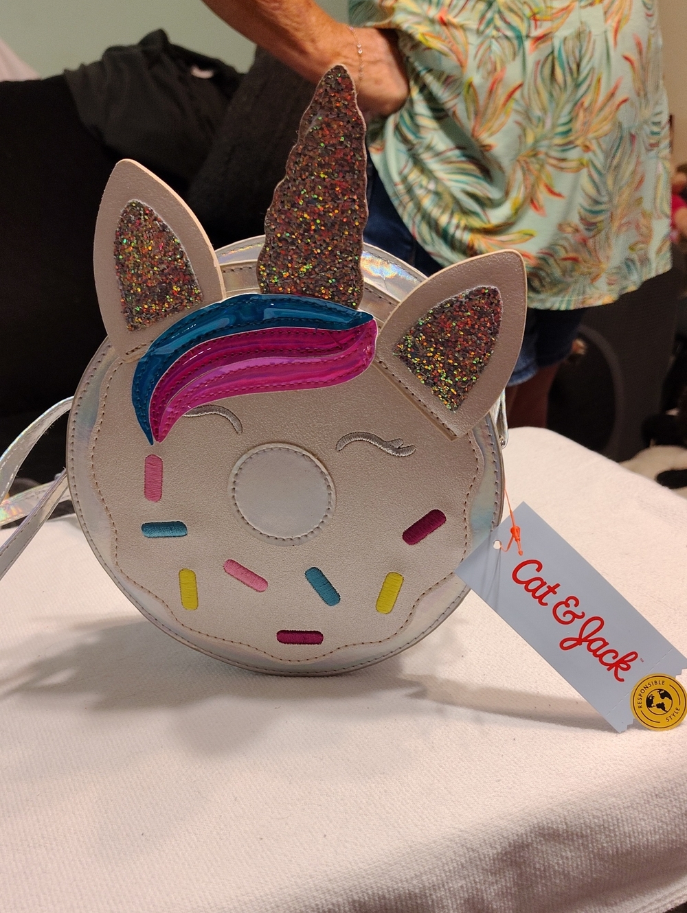 Cat & Jack Kids' Silver Unicorn Donut Crossbody Bag - Glitter Accent